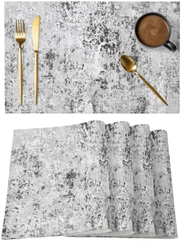 Abstract Gray Placemats Set of 8, Minimalist Mottled Concrete Spot