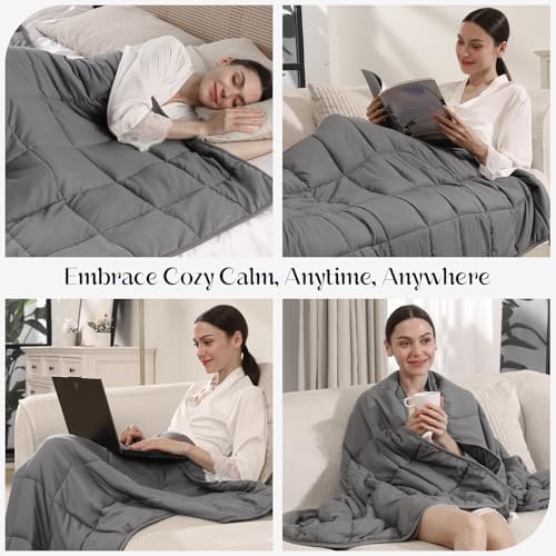 Smart Queen Weighted Blanket 10lbs (48”x72”,Grey) Twin Size Soft