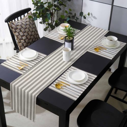 Ticking Stripes Table Runner and Placemats Set of 4 Vertical Lines