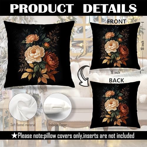 William Morris Inspired-Vintage Peony Floral Pillow Covers 18x18 Set