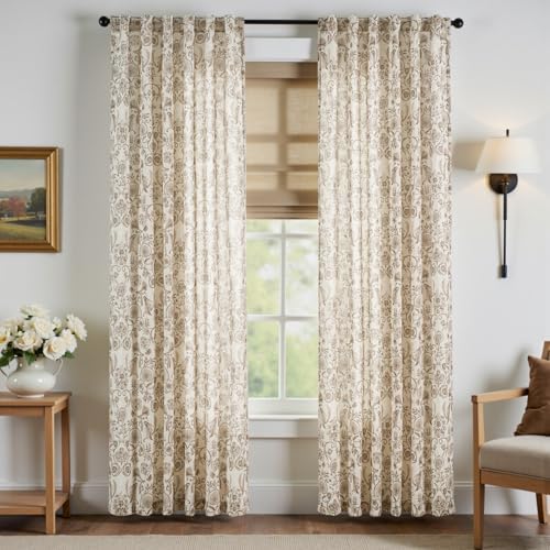 jinchan Linen Floral Curtains for Living Room with Printed Flower