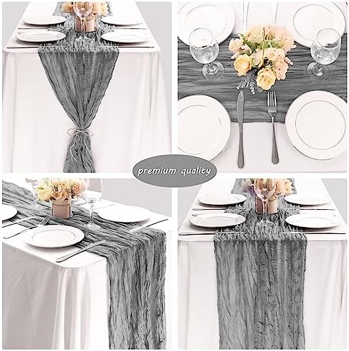 35x72 Inch Gray Cheesecloth Table Runner Rustic Boho Wedding Party