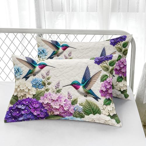 AILONEN Queen Fitted Sheet Set 3 Piece, Blue Blossom Hummingbird