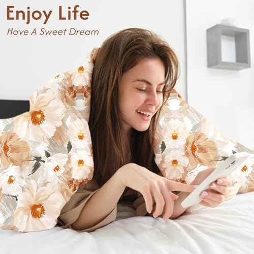 LONAVA Queen Flower 3 Pcs Duvet Cover Set, Breathable Soft Microfiber