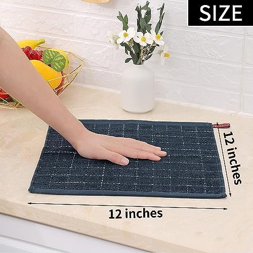 Homaxy 100% Cotton Terry Kitchen Dish Cloths, 4 Pack, Dark Grey