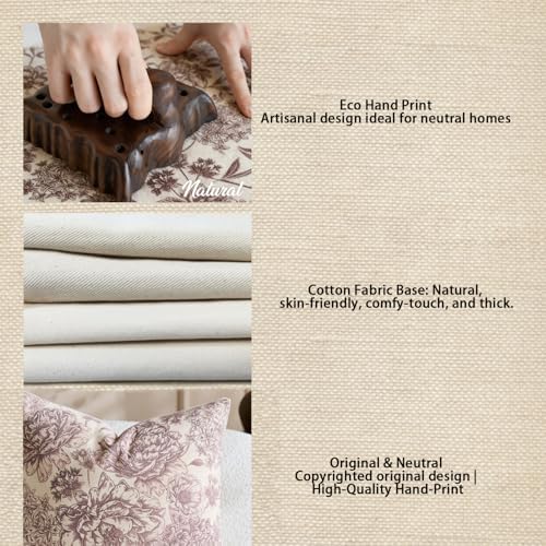 Floral Pillow Covers 22x22 Inch Set of 2 Blue White Farmhouse Block