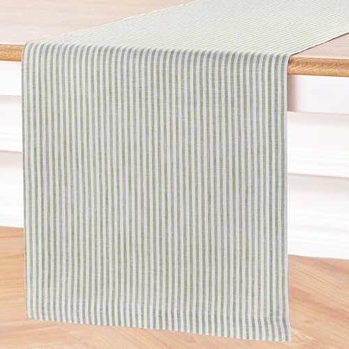 Solino Home 100% Linen Table Runner, 14 x 144 in, Avocado and White