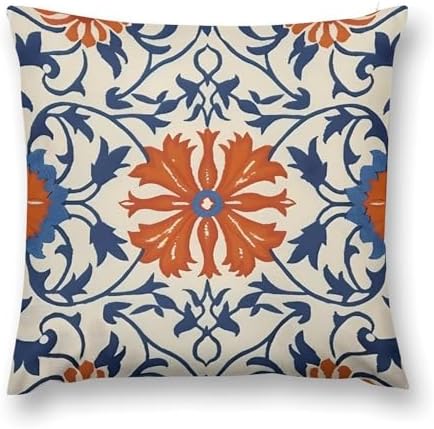 Navy Blue Orange Boho Throw Pillow Covers