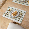 Boho Farmhouse Placemats Set of 6, Green Beige Stripes Cotton Linen