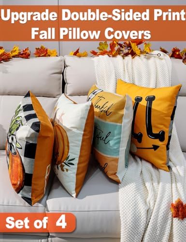multiwins Fall Pillow Covers 20x20 4Pcs Double-Sided Print for Home