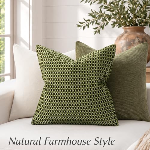 Plaid Decorative Throw Pillow Covers 22x22 inch Set of 2 Olive Green