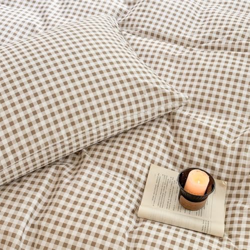 NSNLGSGC Tan Gingham Plaid Pillow Shams, 20"x30", Set of 2