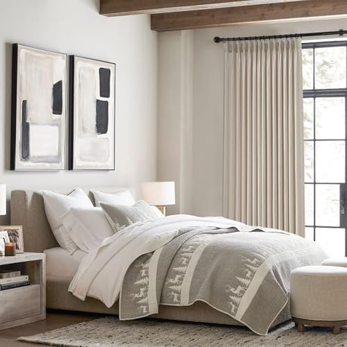 Topfinel Oatmeal Pinch Pleated Linen Curtains 84 Inch Length 1 Panels