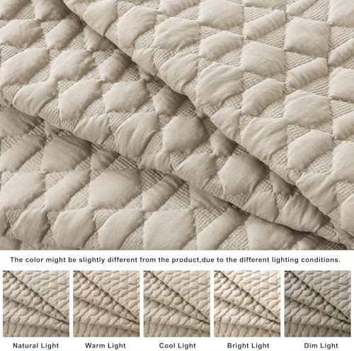 Beige Quilt King Size Bedding Sets with 2 Pillow Shams, Lightweight