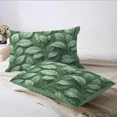 Duvet Cover Set Queen, 3D Watercolor Leaf Texture Hand-Painted Plant