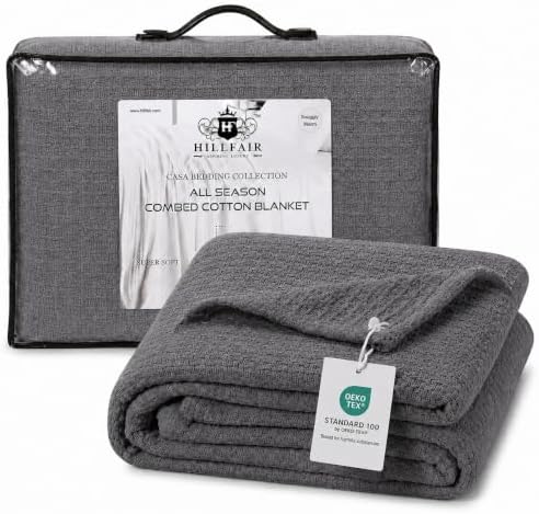 HILLFAIR 100% Combed Cotton Blanket– California King Size Bed Blanket