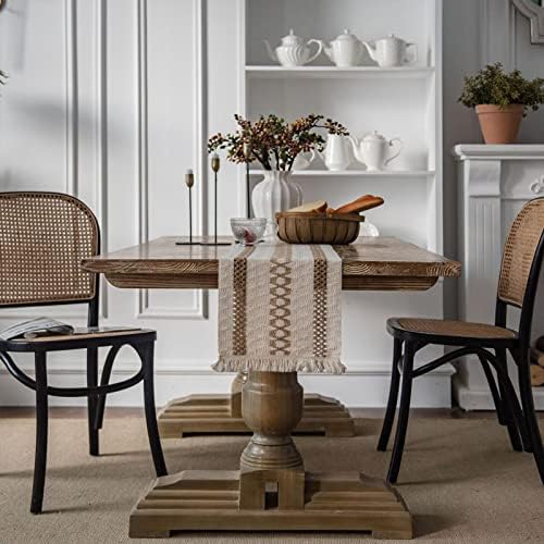 Burlap Table Runners Farmhouse Boho Long Table Runner Woven Cotton