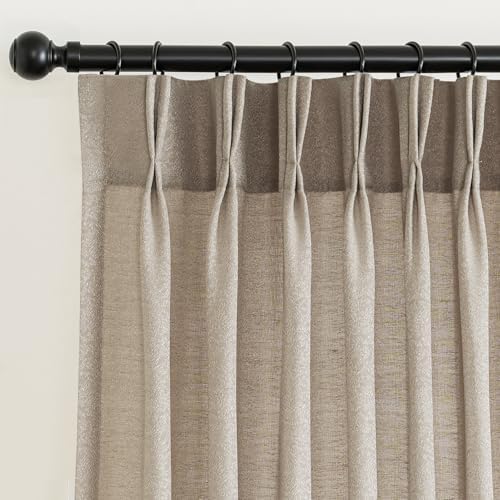 Pinch Pleated Faux Linen Curtains 96" Taupe Light Filtering Drapes