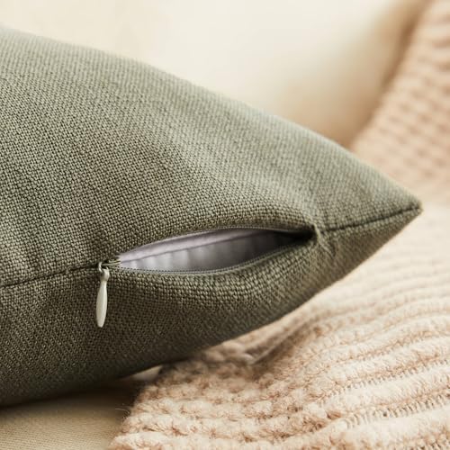 ZeeMart Rustic Linen Throw Pillow Covers Set of 2, Olive 22x22in