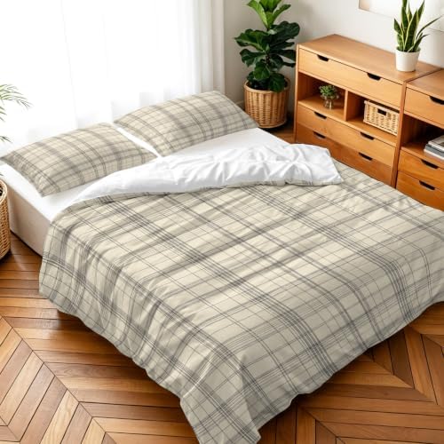 3 Pieces Duvet Cover Full Bedding Sets Minimalist Farm Lattice Grid