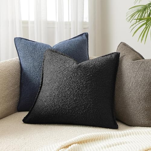Black 18x18 Boucle Textured Throw Pillow Covers Set of 2 for Couch