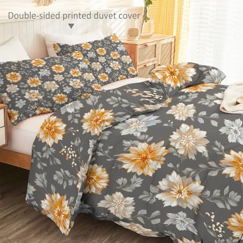 Reversible Duvet Cover Set King Plants Dahlias Garden - Bedding Set