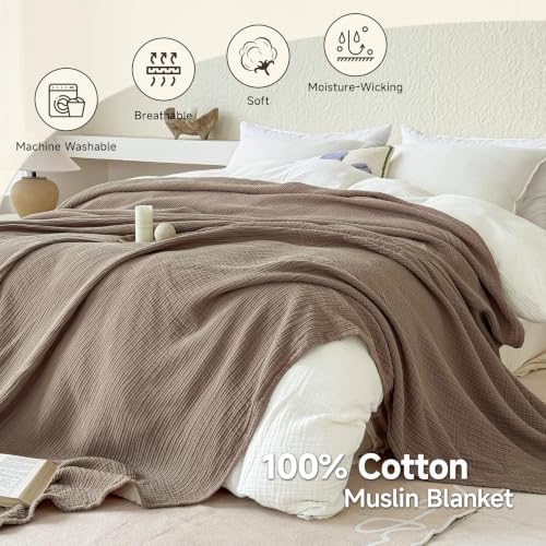 Simple&Opulence 100% Cotton Muslin Blanket Queen Size, Lightweight