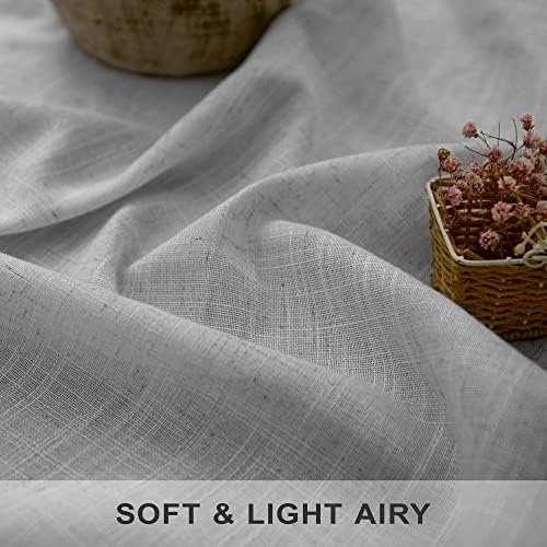 Grey Linen Curtains 63 Inch Length for Bedroom 2 Panels Back Tab Rod