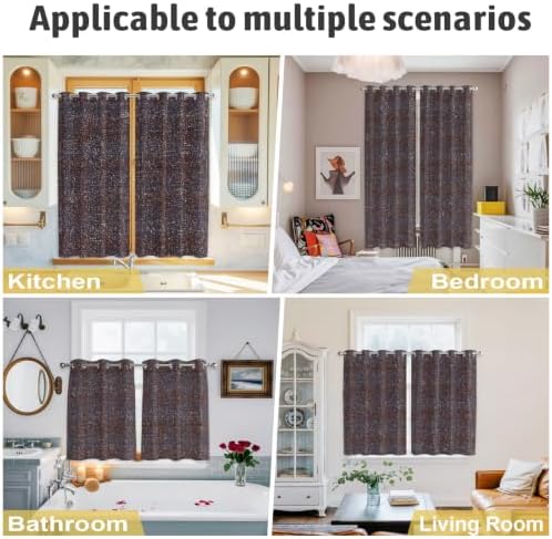 Brown Window Curtains Panels with Silver Grommet, Farmhouse Vintage