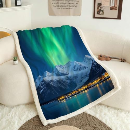 Polar Night Double-Layer Reversible Sherpa Throw Blanket 60”x 80”