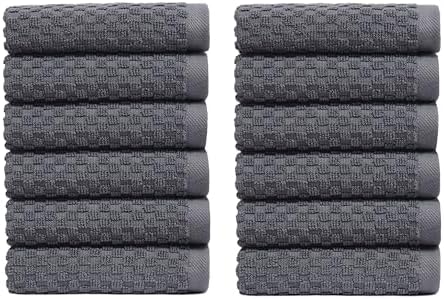 COTTON CRAFT Euro Spa Waffle Wash Cloth - Set of 12 Grey Washcloth