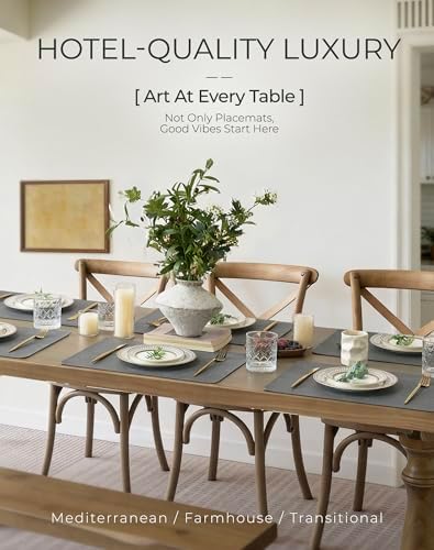 Reversible Faux Leather Placemats and Coasters Set of 12, 12x17 Inch