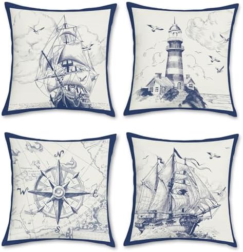 Bonhause Nautical Sailing Throw Pillow Covers 20 x 20 Inch Set of 4