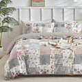 Lekesky Reversible Duvet Cover Queen Size, Grey Floral Patchwork