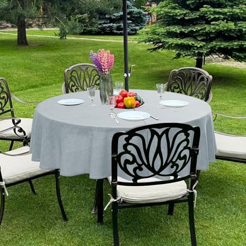 LUSHVIDA Outdoor Tablecloth with Umbrella Hole, Light Gray, 60 Inch