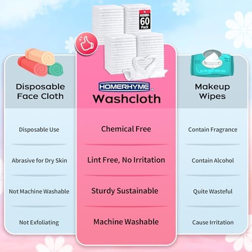 White Washcloths 60 Pack, Microfiber Face Cloths, Soft Bulk Face Wash