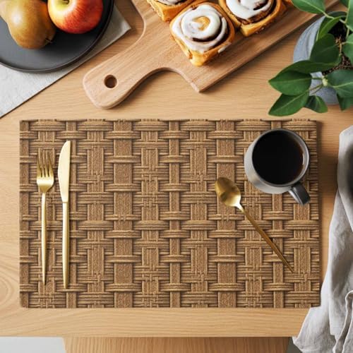 Placemats Set of 8, Vintage Rattan Woven Placemat, Linen Place Mats