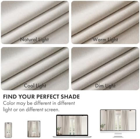MIULEE 100% Blackout Linen Curtains for Bedroom 40W x 120L Cream 2