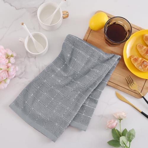 Mordimy Cotton Checkered Kitchen Towels, 16"x 26", 6 Pack, Light Grey