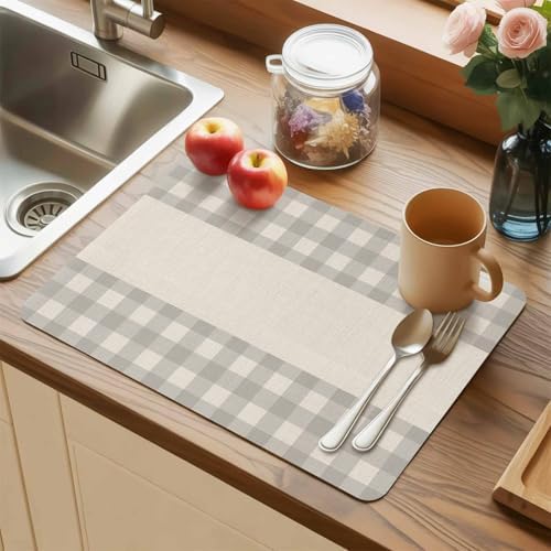 Gray Buffalo Check on Retro Linen Leather Placemats Set of 4,12x18