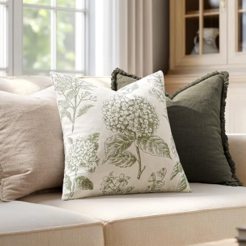 Set of 2 Decorative Floral Pillow Covers 22x22 Inch Light Green