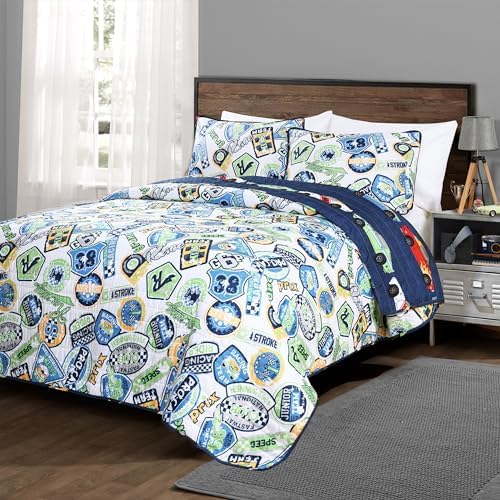 Lush Decor Race Car Kids' 2-Piece Quilt Bed Set, Reversible Bedding