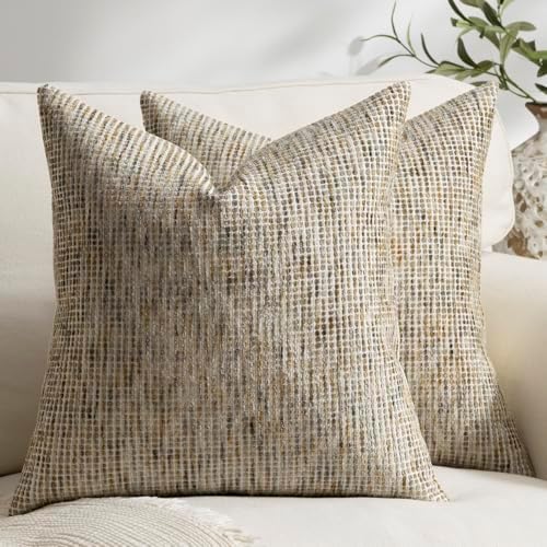 Pack of 2 Neutral Throw Pillow Covers 22x22 Boho Textured Dots Stripe