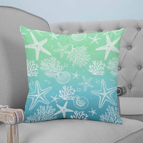 16x16 Pillow Covers Set of 2, Teal Blue Ombre Coastal Square Throw