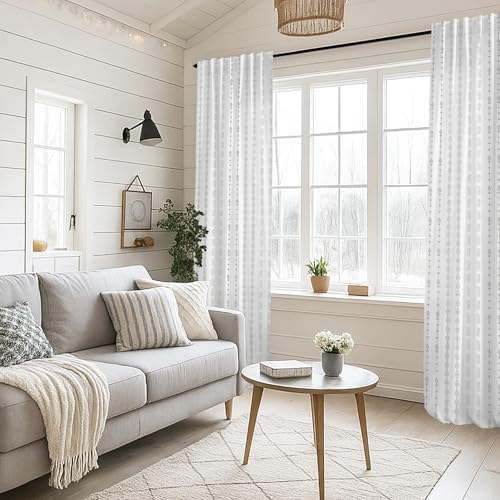 Light Gray Farmhouse Curtains for Bedroom Living Room,Grey and White