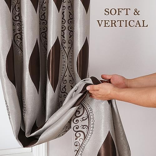 HOMEIDEAS Brown and Beige Curtains for Living Room, 52 x 84 Inches