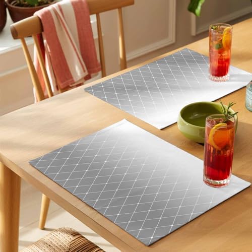 Country Gray Gradient Lines Placemats Set of 6 Washable Table Mats for