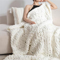 Chunky Knit Blanket Throw for Couch 50"×60" Cream