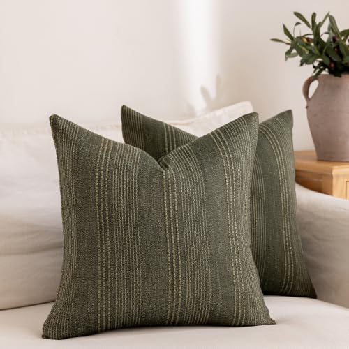 Hckot Decorative Striped Throw Pillow Covers 20x20 Set of 2 Olive