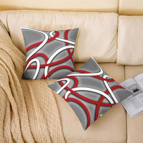 Erosebridal Set of 2 Red Grey Circle Throw Pillow Covers 18x18 Inch